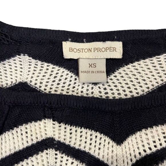 Boston Proper Black and White ZigZag Batwing Knit Sweater Wide Waistband Size XS - Picture 5 of 9